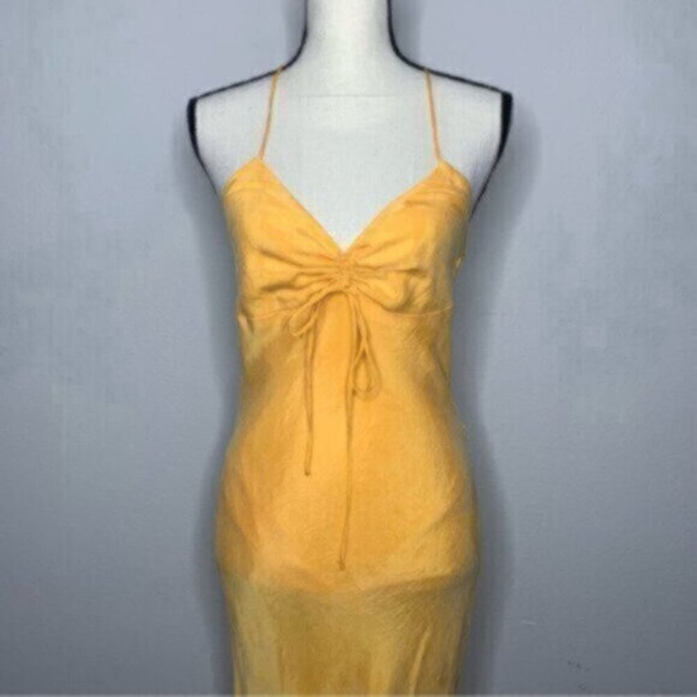NWT Zara Tangerine Satin Effect Ruched Detail Slip Midi Dress - Picture 4 of 11